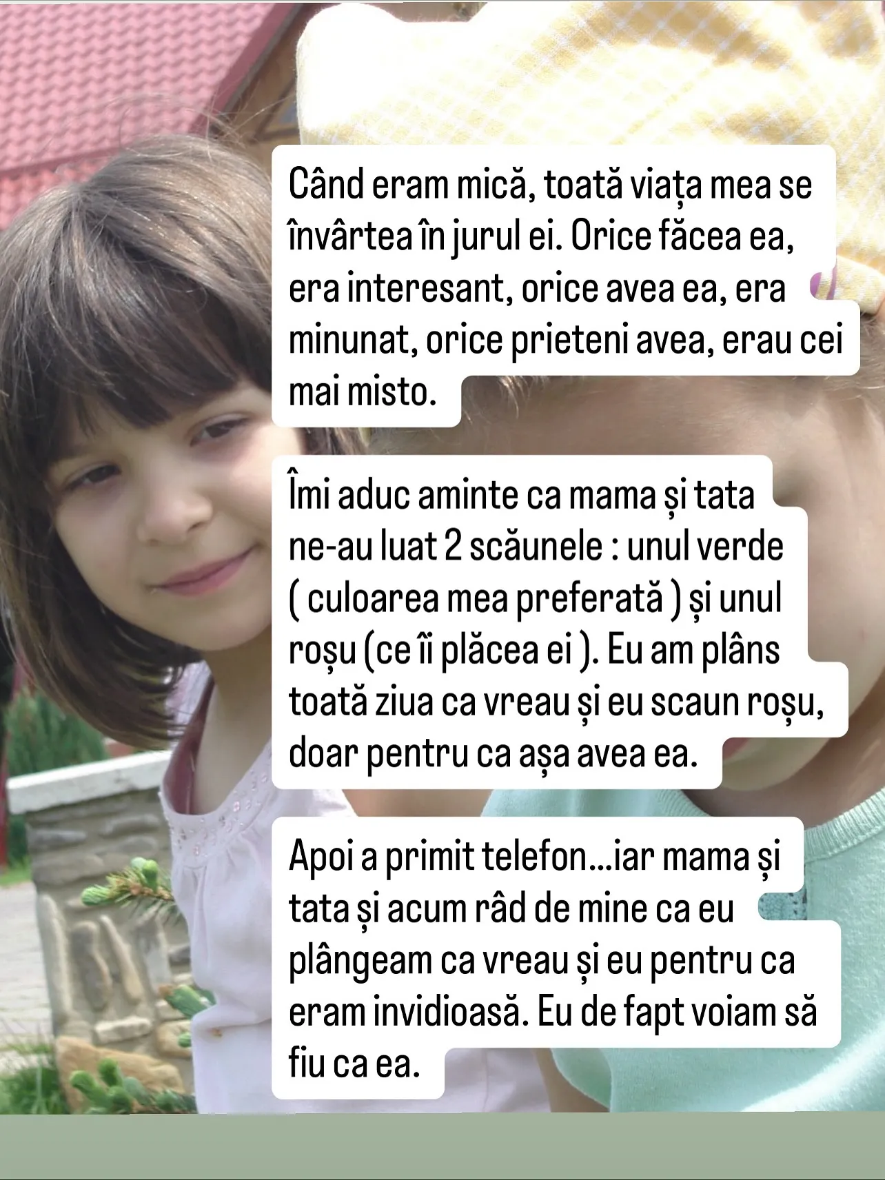Fotografii cu Nora și sora ei, din copilărie până în ziua nunții, cu textul postării scris peste