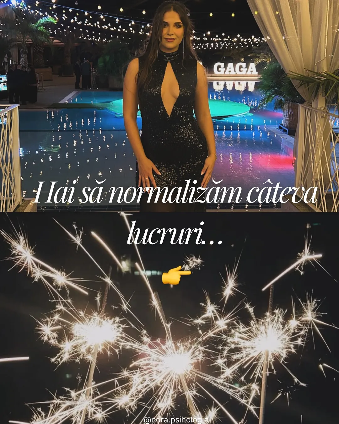 Colaj cu fotografii din oraș, cafea și cărți, cu textul postării scris peste