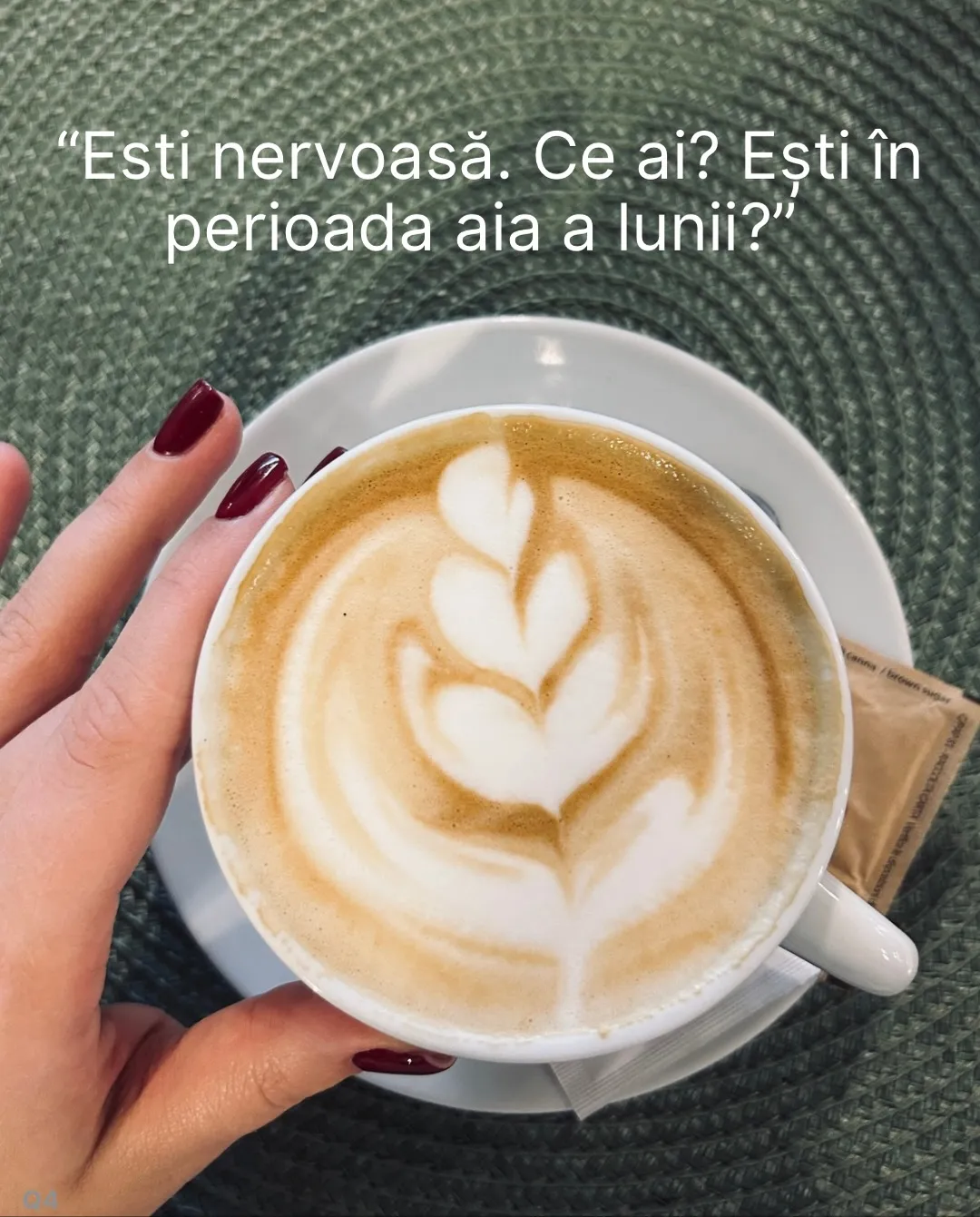 Fotografii cu cești de cafea și un selfie în mașină, cu replicile scrise peste imagini