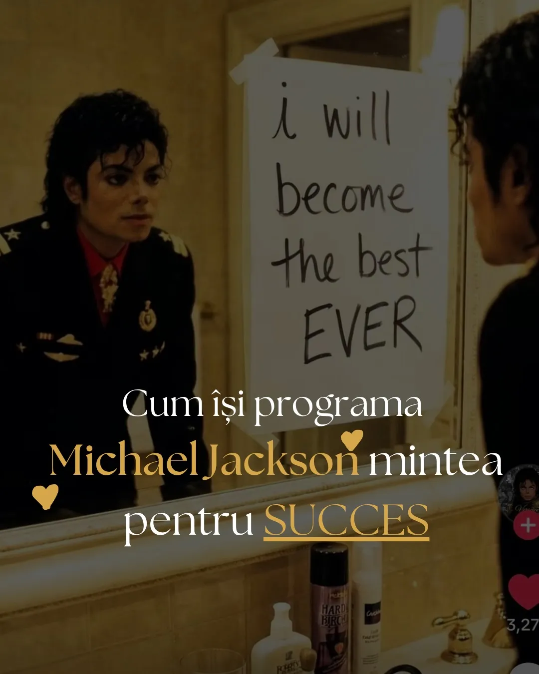 Fotografii cu Michael Jackson și cu notițele lui scrise de mână, cu textul postării scris peste