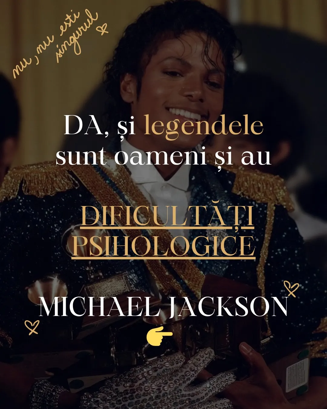 Fotografii cu Michael Jackson pe scenă și în culise, cu textul postării scris peste