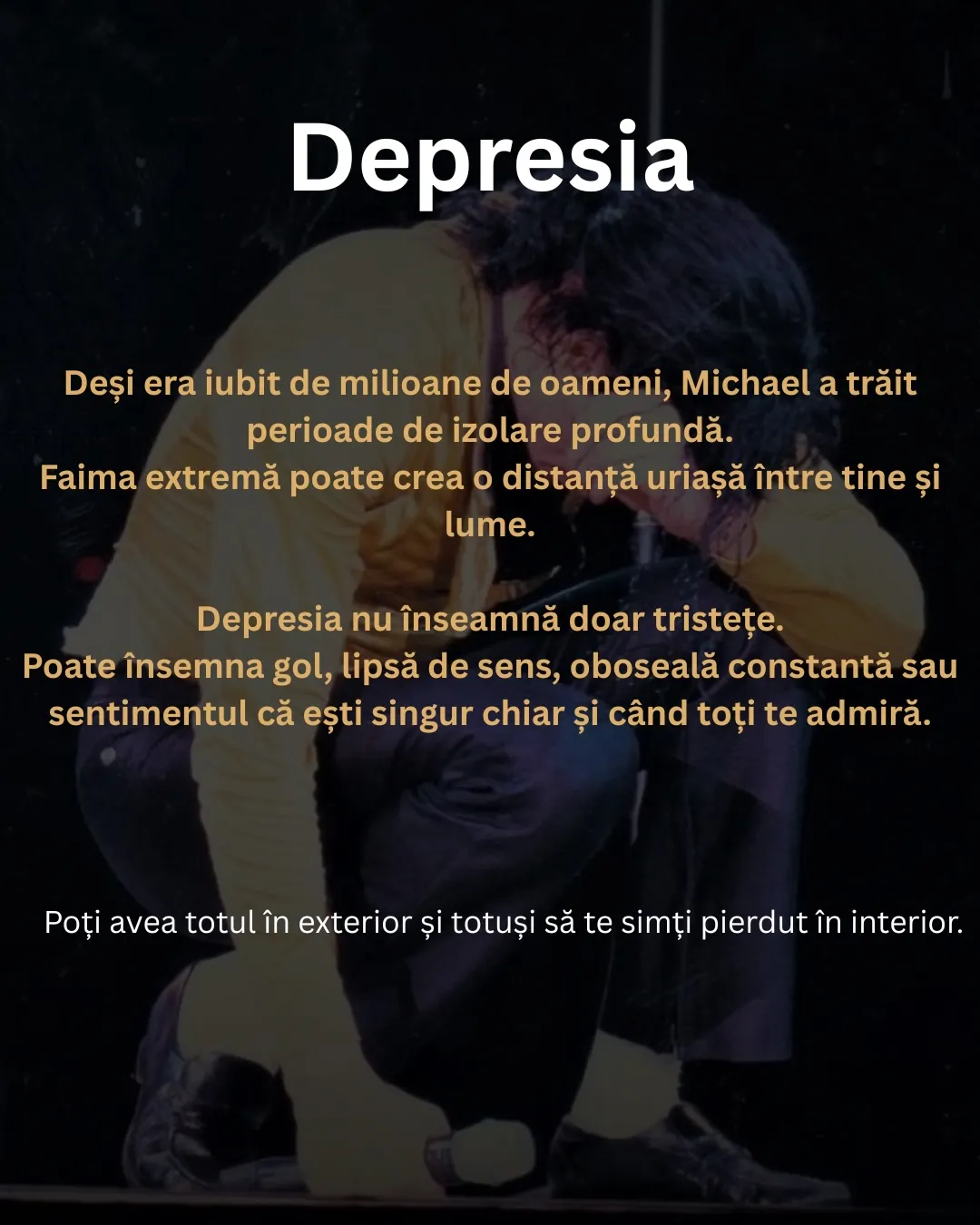 Fotografii cu Michael Jackson pe scenă și în culise, cu textul postării scris peste