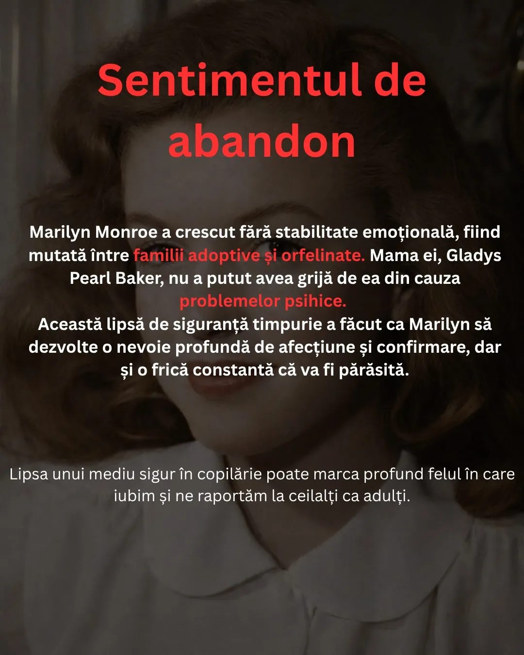 Fotografii alb-negru cu Marilyn Monroe, cu textul postării scris peste