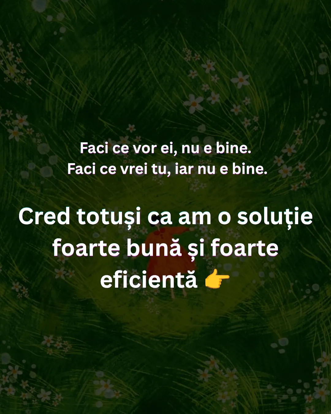 Ilustrație cu o fată în rochie roșie întinsă într-o iarbă verde cu flori albe, cu textul ghidului scris peste