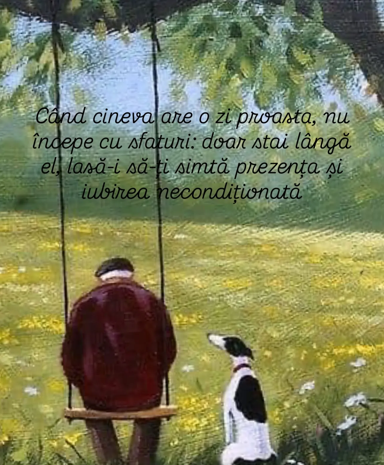 Ilustrații pictate cu câini în natură, fiecare însoțită de o lecție de viață