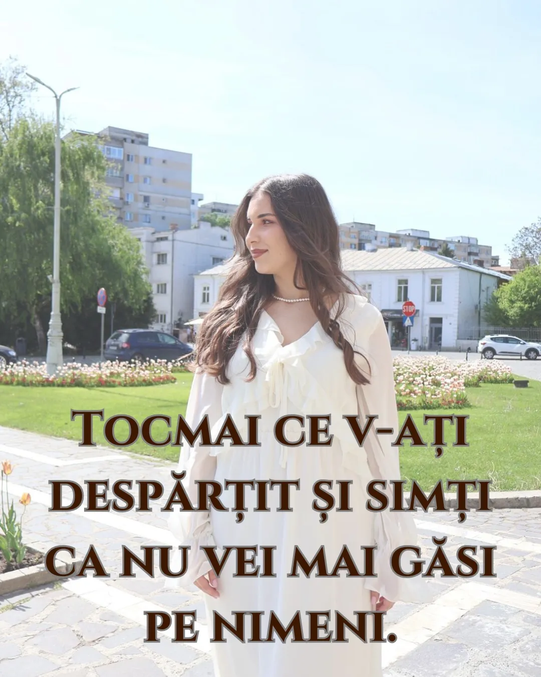 Fotografii cu Nora într-un parc cu lalele, cu text despre primele săptămâni de după o despărțire