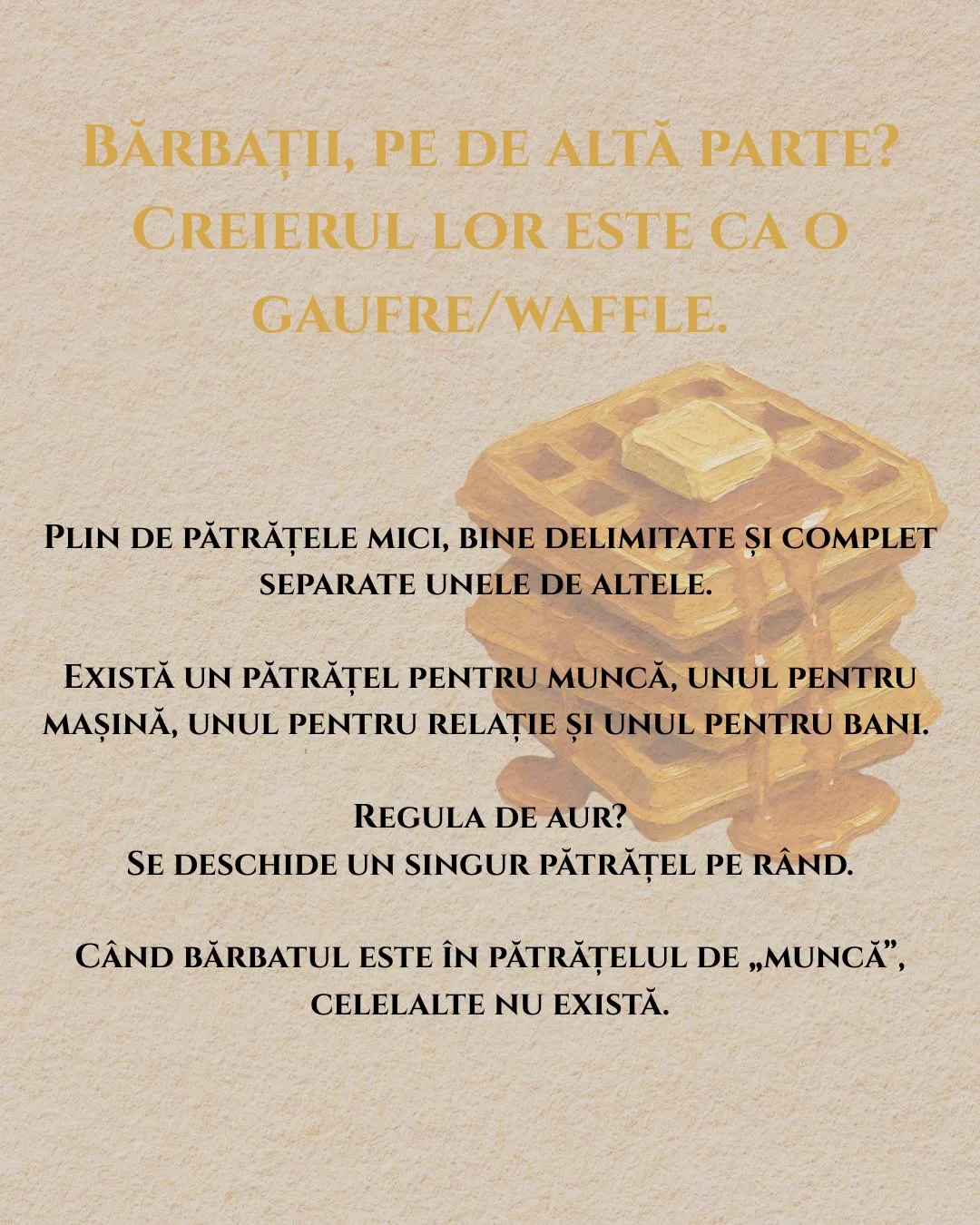 Ilustrații cu o farfurie de spaghetti și un waffle, folosite ca metaforă pentru două feluri de a procesa informația