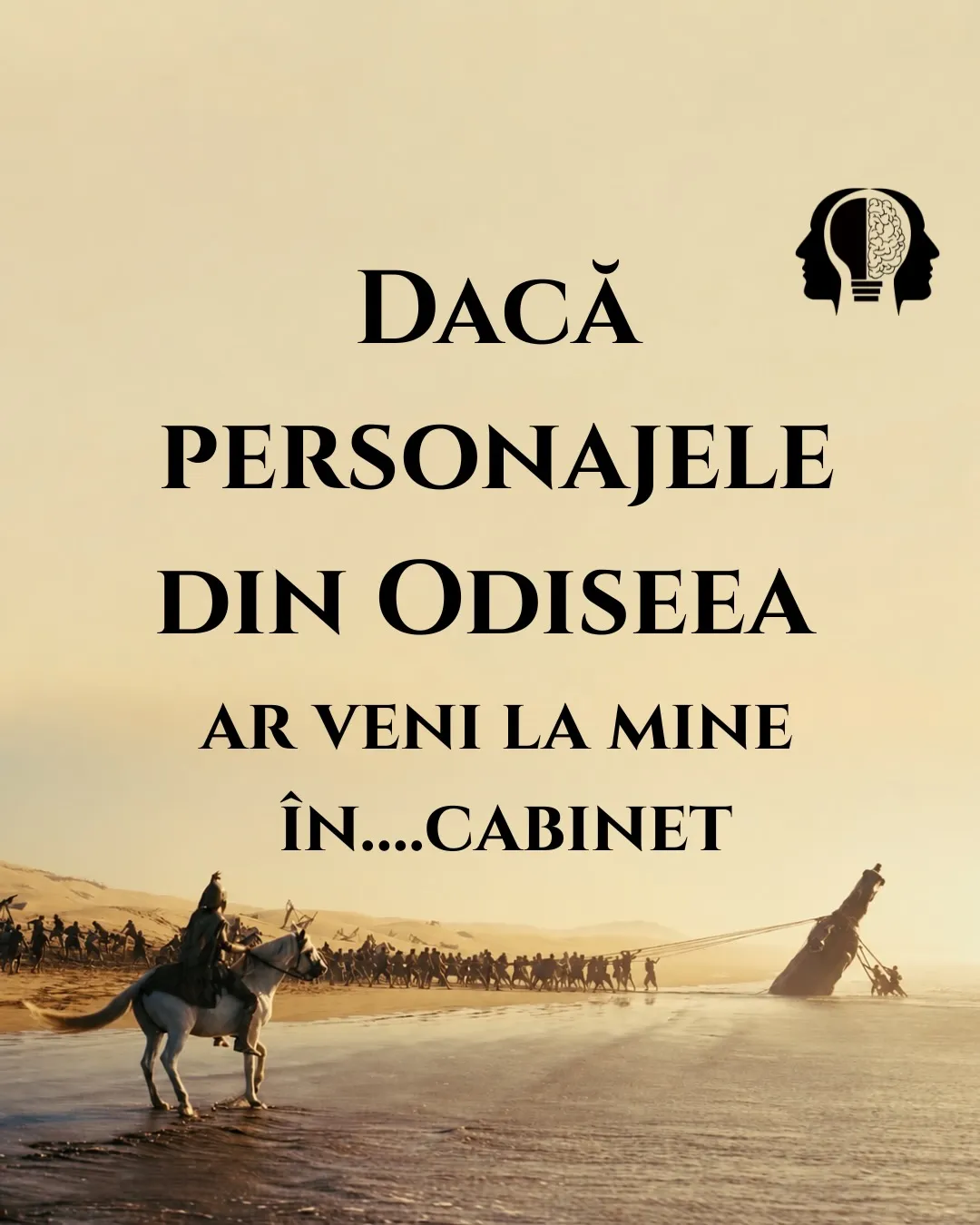 Imagini cu personajele din filmul Odiseea, fiecare însoțit de o diagnoză scrisă în glumă
