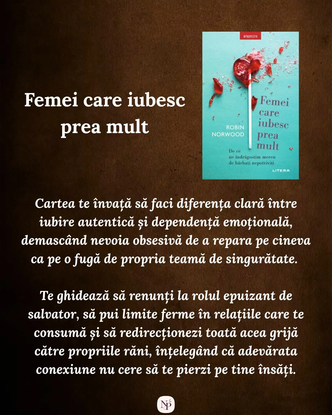 Nora într-o rochie satinată, într-o curte cu cărămidă și plante, cu titlul postării scris dedesubt