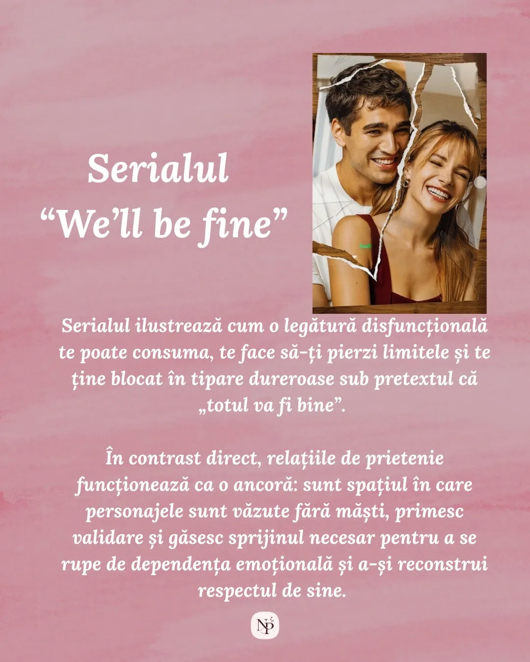 Nora ținând un buchet de flori, seara, pe o terasă, cu titlul postării scris dedesubt